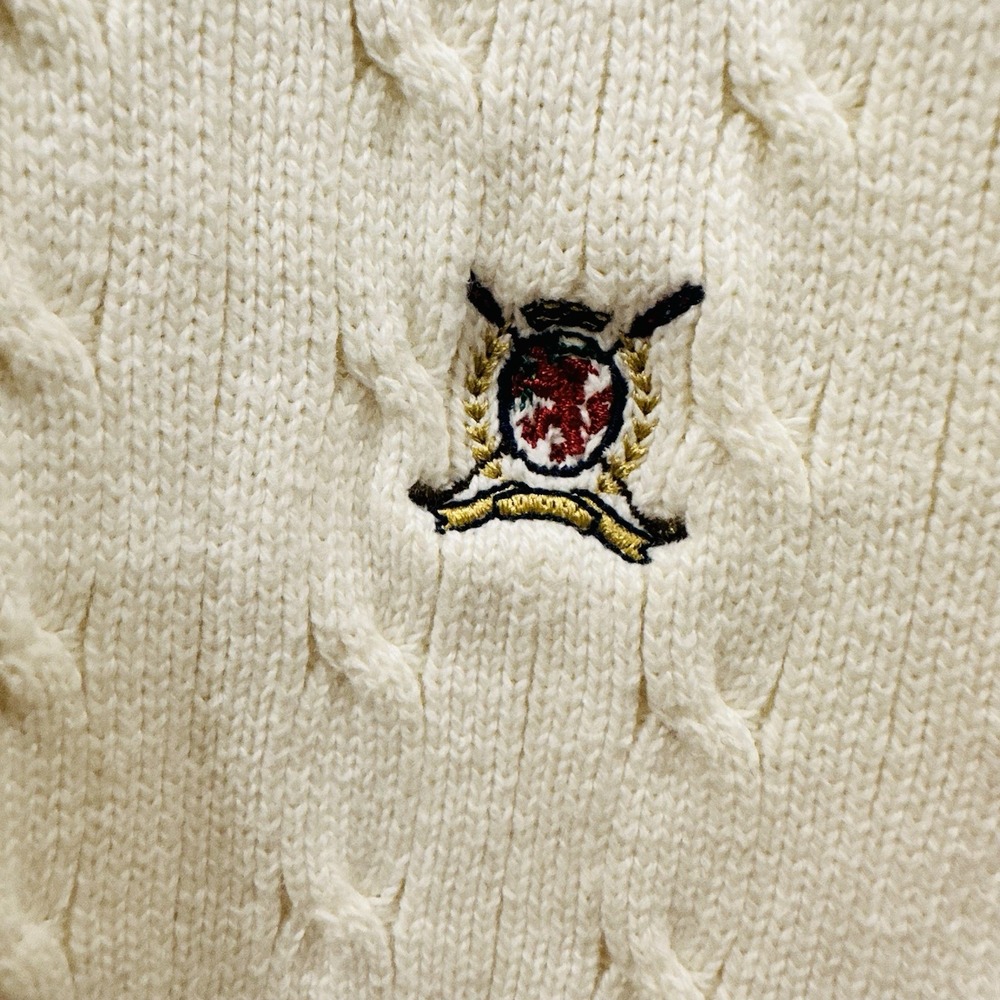 Vintage Tommy Hilfiger Golf Men V Neck Cable Knit Sweater Vest Cream szXL Preppy - Picture 6 of 14